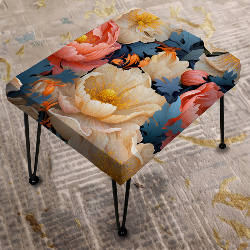 Beige And Pink Floral Grace - Floral Rectangle Ottoman