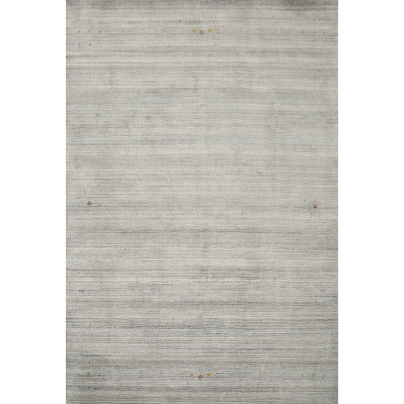 Tapis gris élégant de style Gabbeh 8 x 10 avec détails tribaux subtils