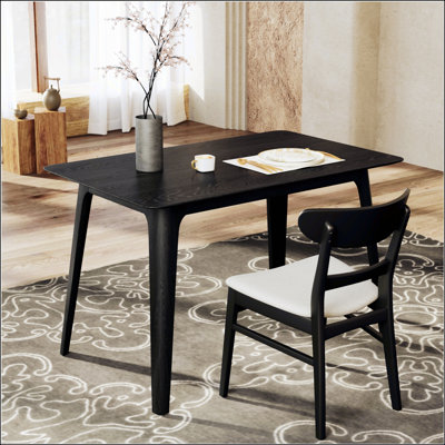 Table de salle à manger de style Mid-Century moderne, structure en bois d'hévéa durable avec pieds évasés, plateau de table en faux bois résistant aux égratignures et aux taches, capacité de poids de 250 lb, table de cuisine compacte facile à assembler
