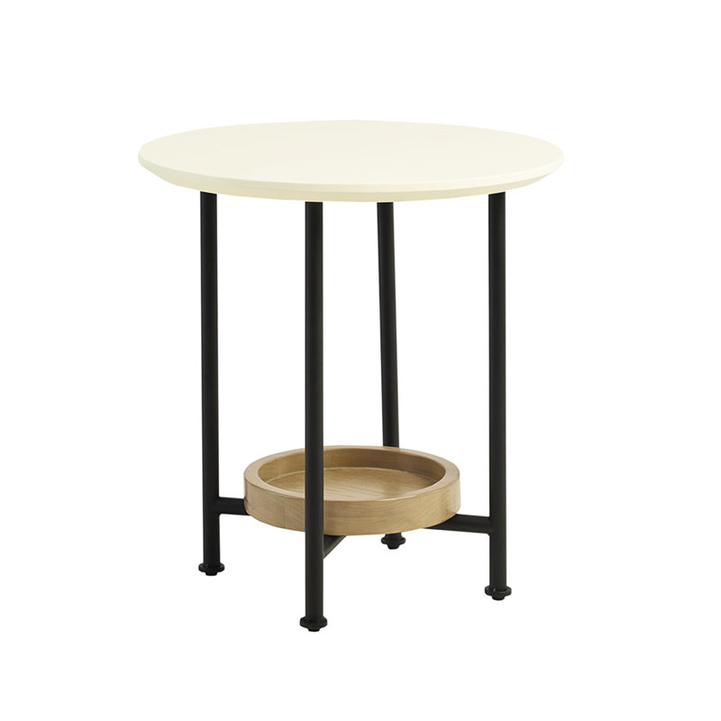 Table de bout ovale avec finition blanche et tablette naturelle, base en métal pour table de salon, base, embellissez votre espace