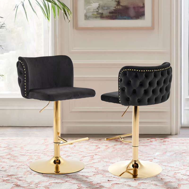 Tabourets de bar pivotants à hauteur réglable avec base plaquée or., 6, Noir