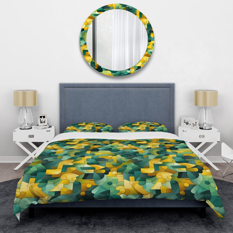 Literie Popart, vert et jaune, Housse de couette pour très grand lit et 2 très