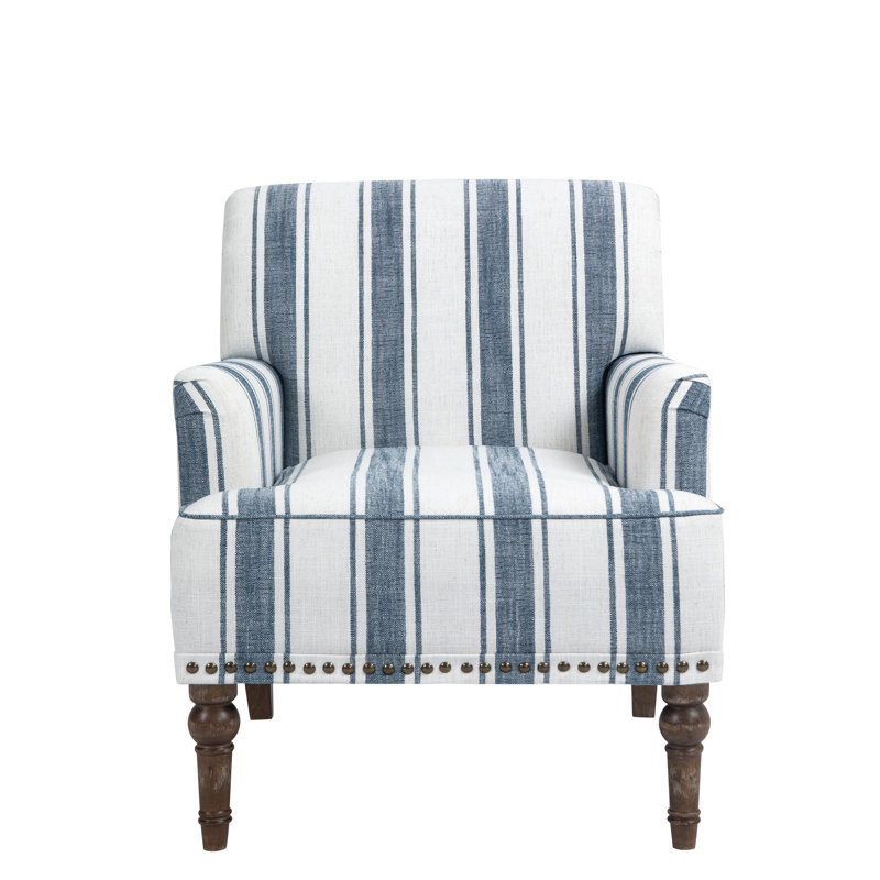 Arian 73 Cm Wide Cotton Armchair, Dark Blue Stripe Linen Blend