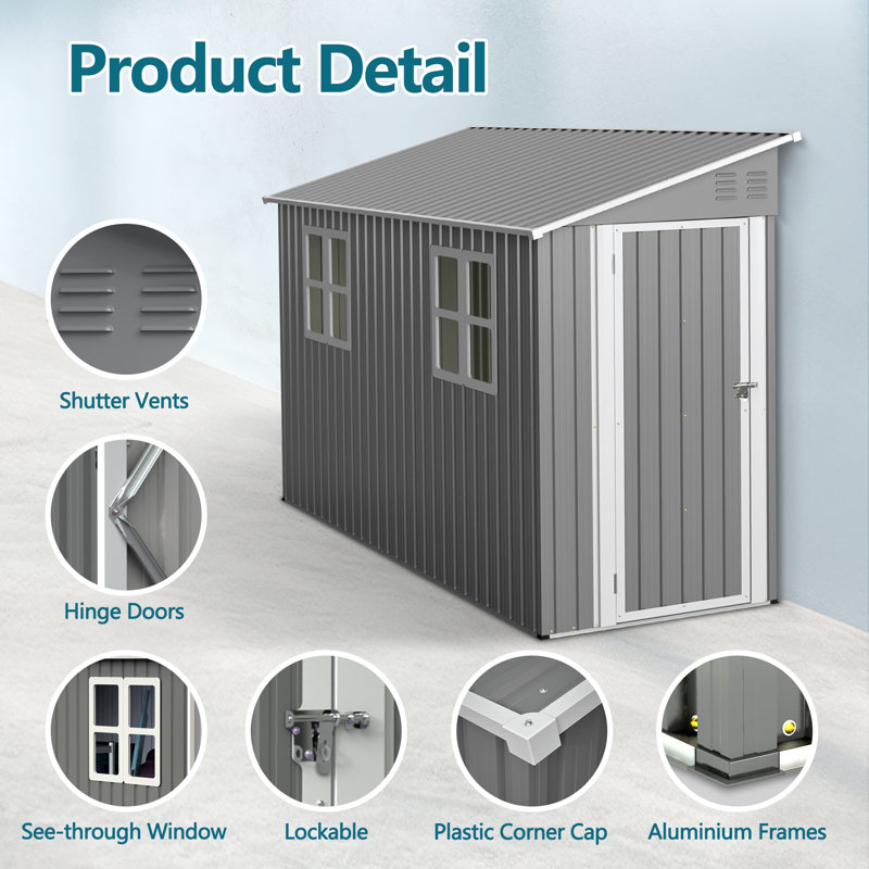 4x9.5 Ft. Metal Lean-To Storage Shed With 2 Windows & Foundation Kit