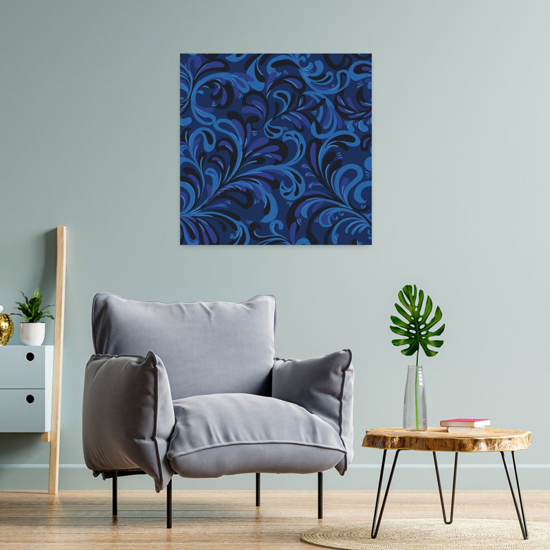 Art contemporain, art abstrait rétro, Bleu, H 24 po x l 24 po
