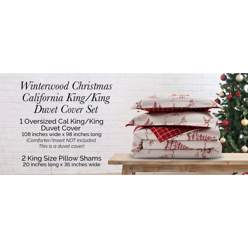 Southshore Fine Linens Winterwood Christmas King/California King 3-Piece Duvet Cover Set, Ultra Soft Microfiber, 1 Duvet Cover & 2 King Shams, Hidden Zipper & Corner Ties
