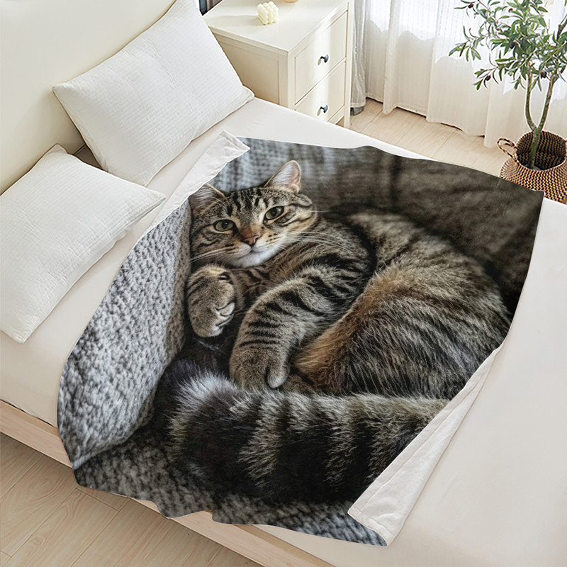 Jeté en flanelle JYK, L 30 po x l 40 po, Cat Lying Blanket