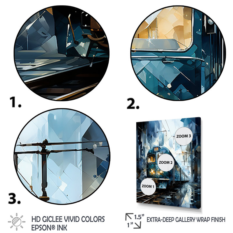 «Teal Train Geometric Momentum IV», reproduction sur toile, Cadre flottant doré, H 32 po x l 24 po x P 1 po