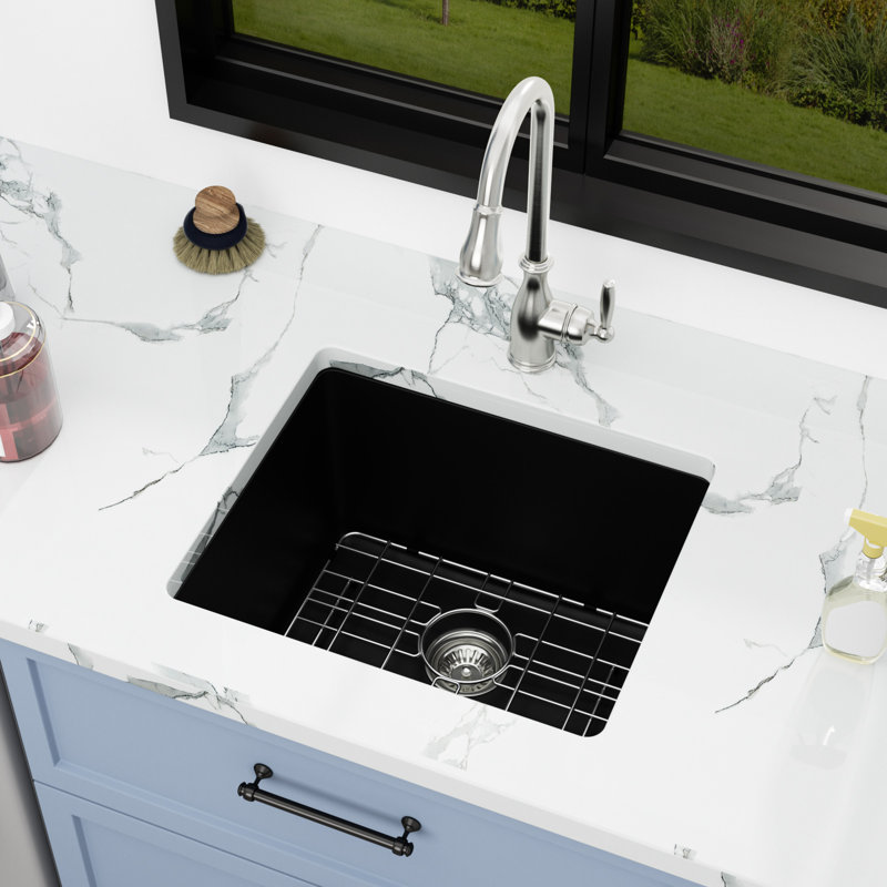 Lavabo de salle de bain à cuve simple à cuve en composite de granite L 21 po x l 18 po x P 12 po Quartz