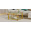Table basse ronde avec plateau en verre trempé, structure en métal géométrique et tablette inférieure-859138535
