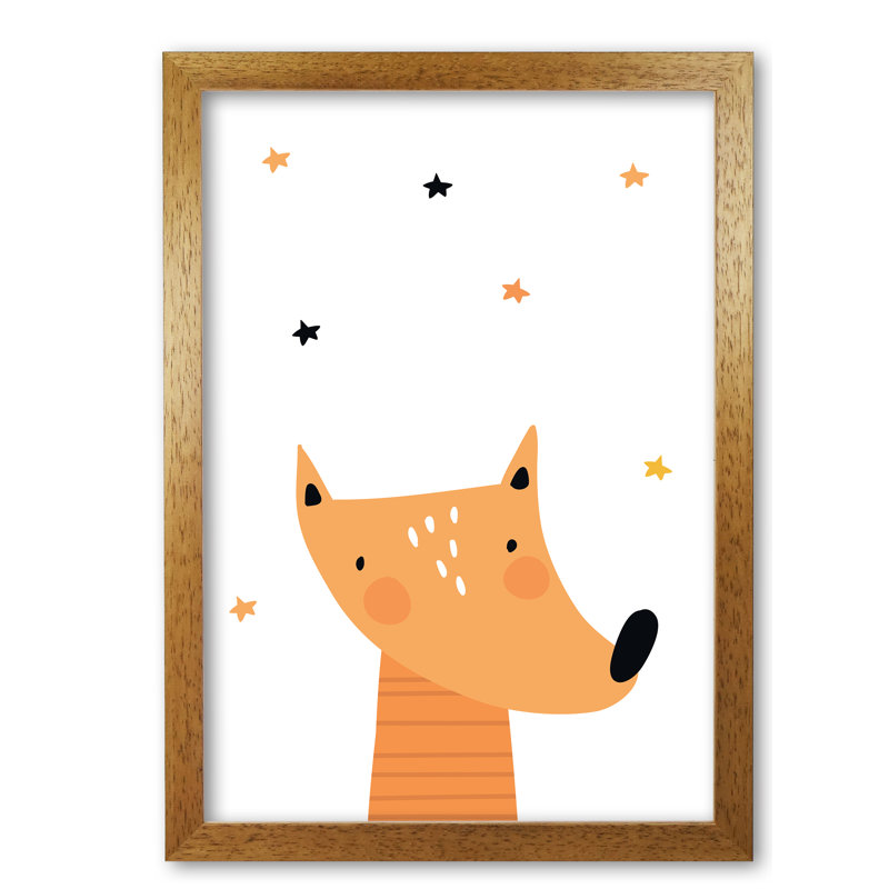 Scandi Fox - Single Picture Frame Print, 60 cm H x 42 cm W x 5 cm D, Honey Oak Frame