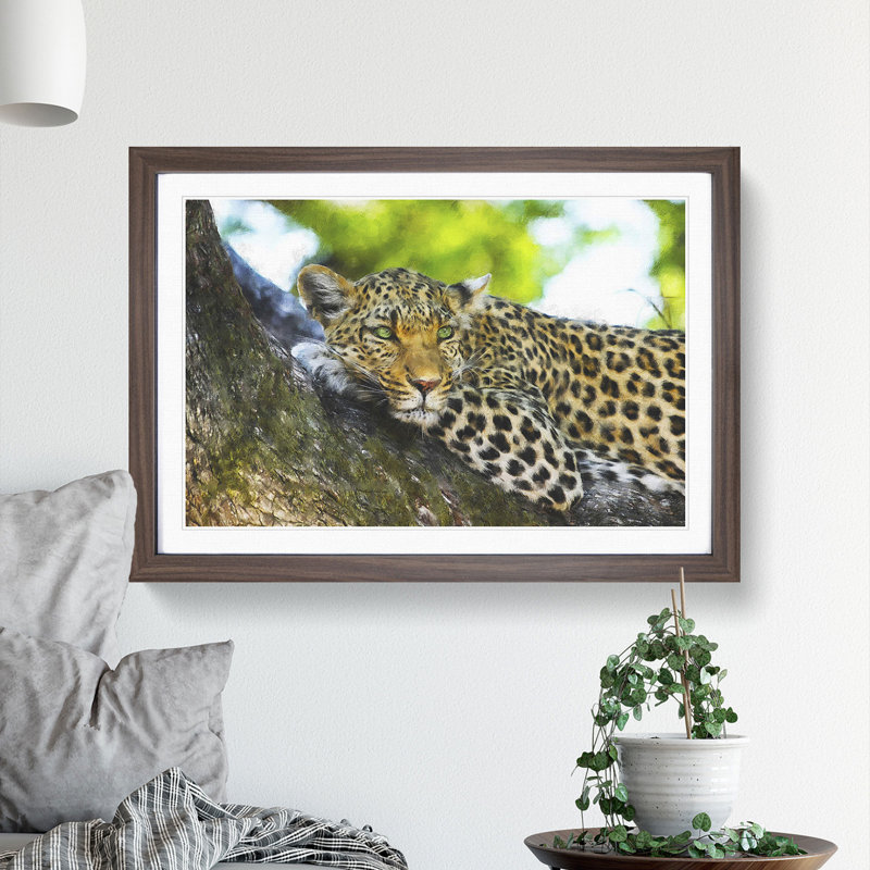 Leopard Vol.2 - Picture Frame Painting, 27cm H x 36cm W x 2cm D, Walnut Framed
