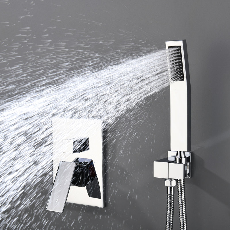 Contemporary Bathroom Faucet System - Wall Mounted Rain Shower Head And Valve With Rainfall Trim, Stainless Steel