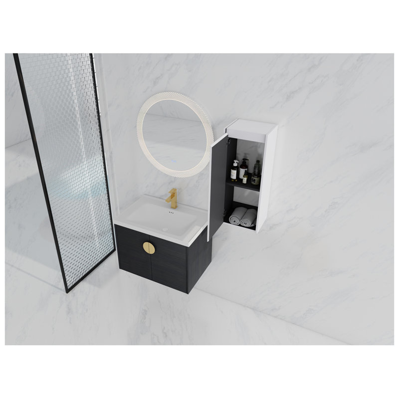 Meuble-lavabo mural 28 po avec lavabo en céramique et armoire d'appoint en châtaignier noir 28 po, 28"