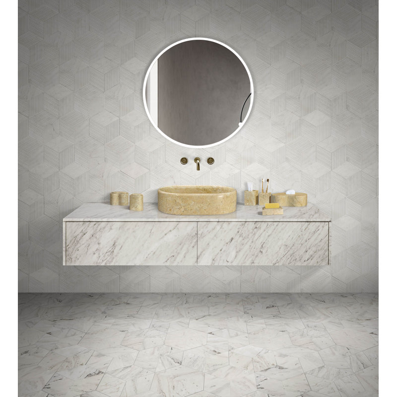 Lavabo vasque en marbre naturel moderne Selene avec veines uniques et finition polie, Jaune beige