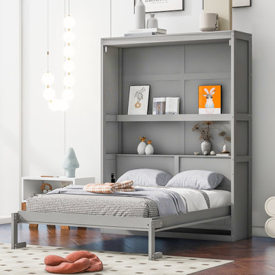 Lit escamotable Wilder Murphy avec tablettes et cadre en bois