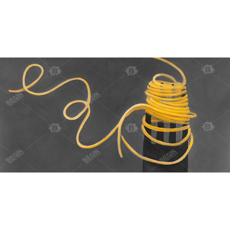 Spaghetti Pasta Around a Fork - Gray Gastronomy Canvas Decor