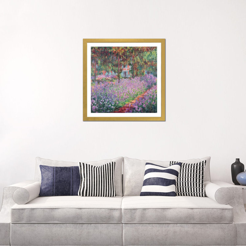 "Le jardin de l’artiste à Giverny" par Claude Monet 1900, reproduction d’art, H 24 po x l 24 po x p 1 po, Papier encadré doré