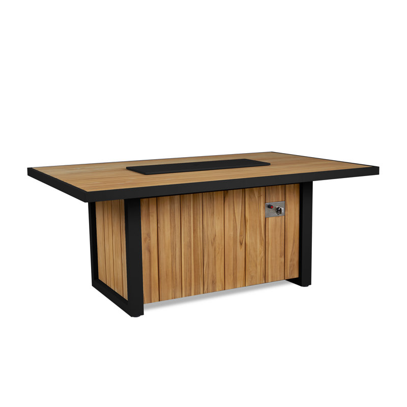 Bodhi 73" Rectangle Teak Dining Fire Table With Hidden Propane Tank Storage by Real Flame
