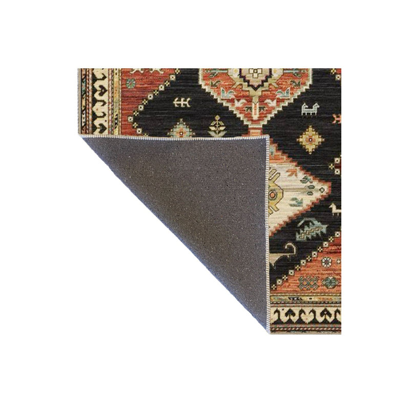 Tapis décoratif noir à motif traditionnel, Sous-tapis rectangulaire de 3 pi 3 po x 4 pi 11 po