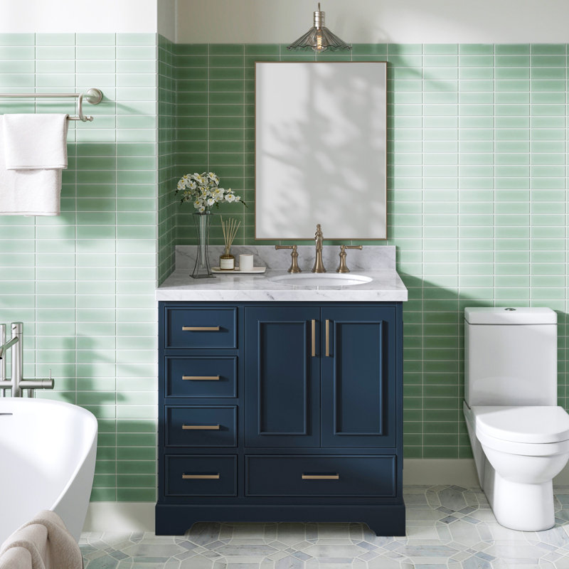 Meuble-lavabo simple avec plateau Abshire 37, Bleu minuit