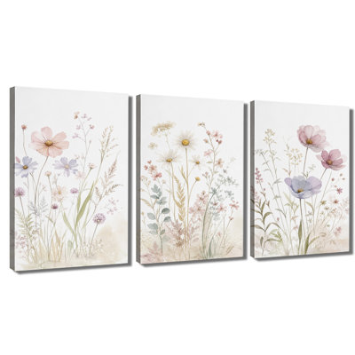 Canvas Wall Art Watercolor Pastel Wildflower Botanical Floral Wall Decor