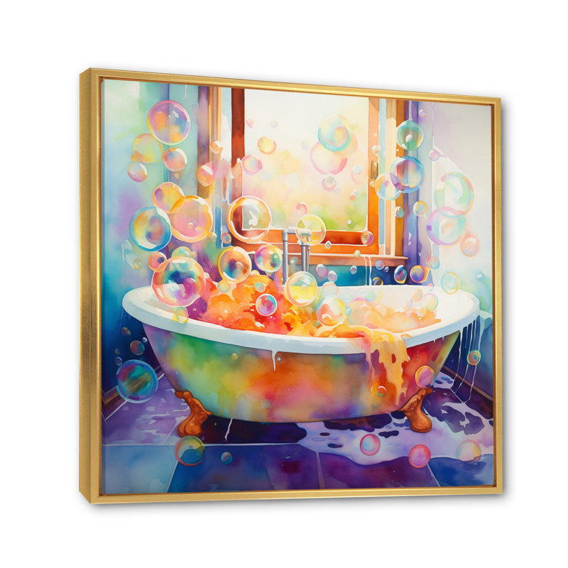 «Bath Impressionist Bubbles - Laundry Large», art mural, Cadre flottant doré, H 24 po x l 24 po x P 1 po