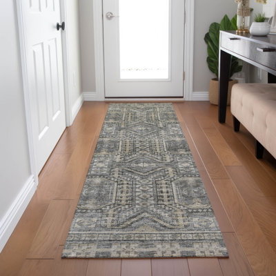 Machine Washable Indoor/Outdoor Xhevrie Pewter Rug