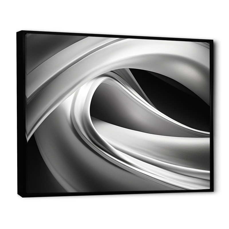 Silver Speed fractal Wave II - Abstract Fractal, art mural, Cadre flottant noir, 34" H x 44" W
