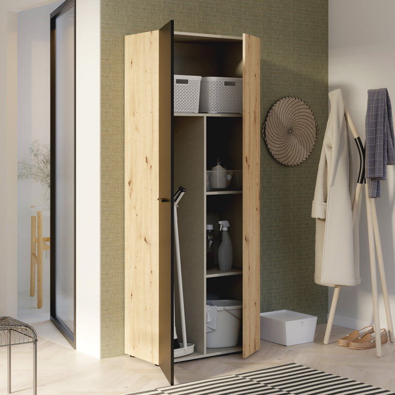 Shilu 2 Door Manufactured Wood Wardrobe, Black/Oak