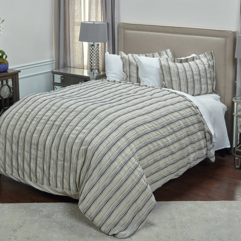 Venida Traditional Linen Striped Duvet Cover, King Duvet Cover