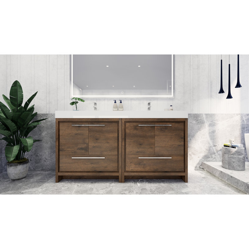Ensemble de meuble-lavabo double 72 po Somerby, Palissandre, Chrome