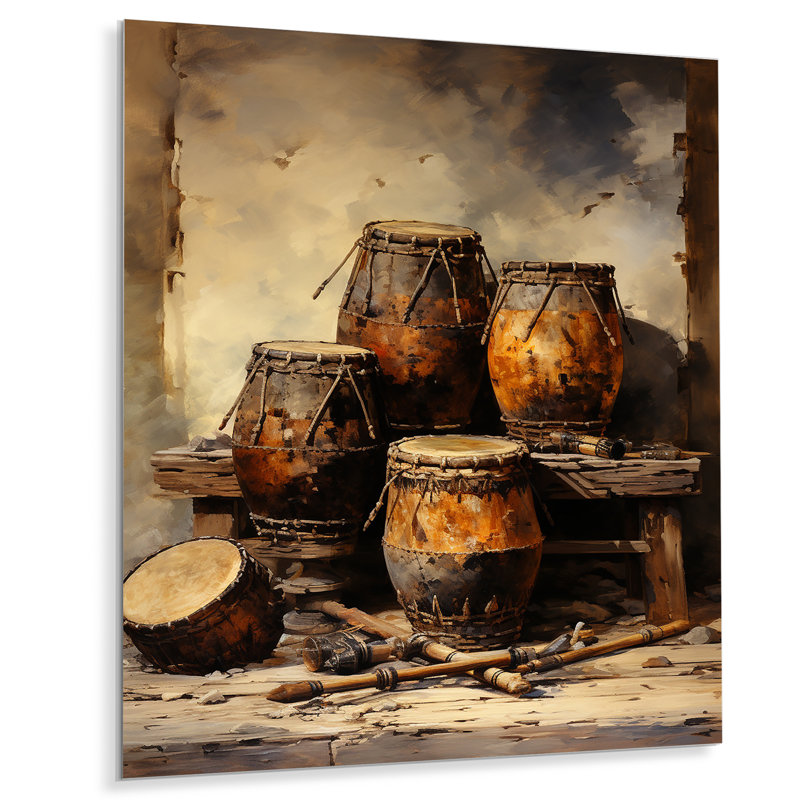 «Brown Music Drums Rhythm Revicat III - Art mural en métal musique, H 40 po x l 30 po x P 1,5 po