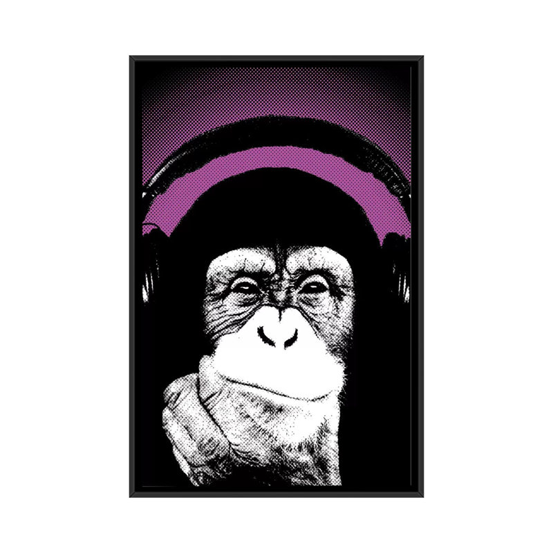 Monkey BL I par Steez - Impression sur toile, H 26 po x l 18 po x P 1,5 po, Toile avec cadre noir, Pas de tapis