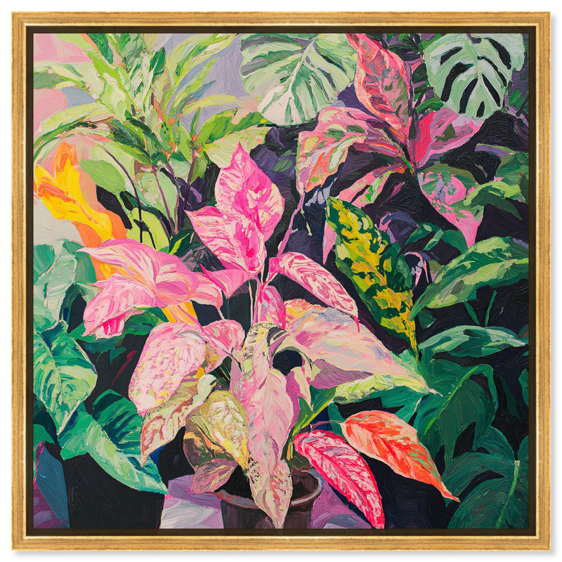 Art Remedy, art tropical brillant sur toile, Cadre flottant doré, H 25 po x l 25 po