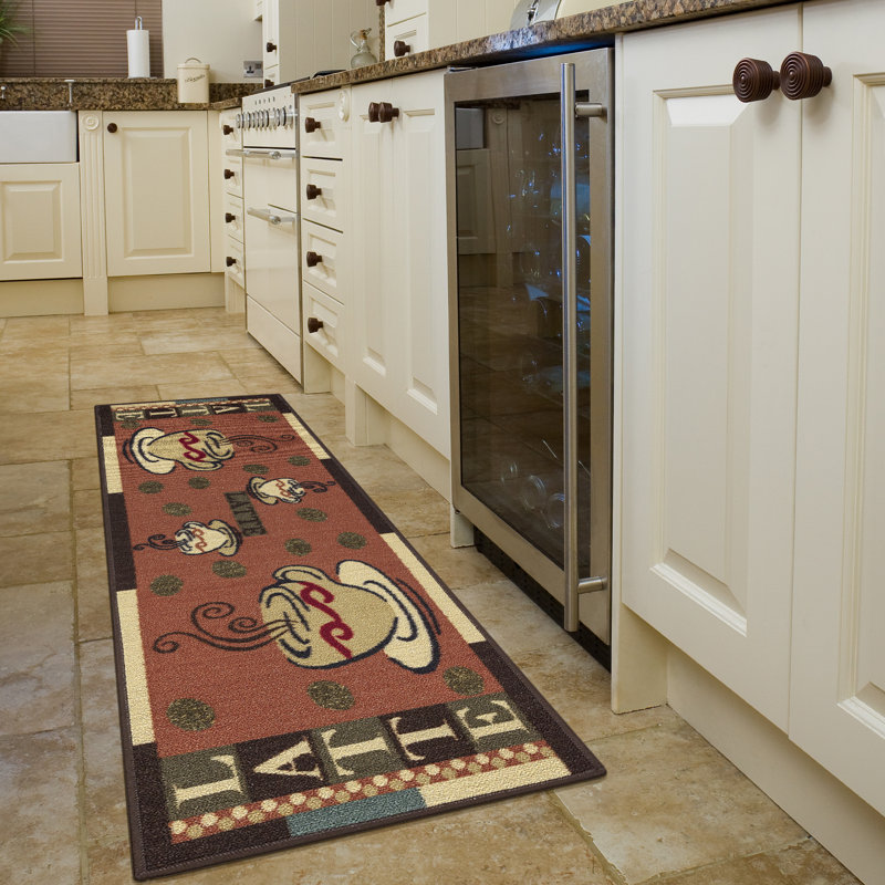 Non-Slip Rubberback Coffee Cups Kitchen Runner Rug, Runner 1'8" x 4'11"