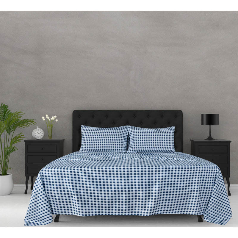 Eilerich Microfiber Geometric Sheet Set, Full/Double Sheet Set + 2 Pillowcases, Checkered