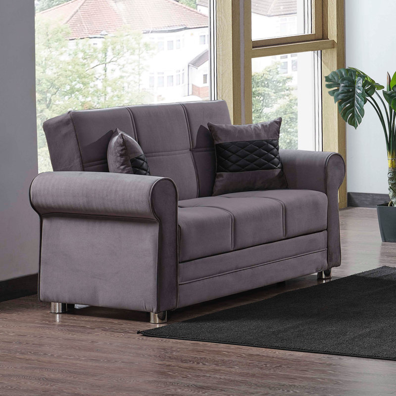 Causeuse convertible rembourrée avec rangement, gris, Gris