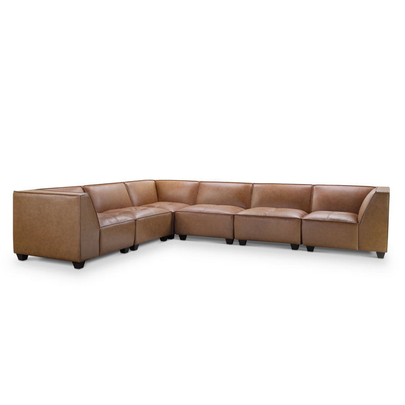 Canapé modulaire Aviezri, Cuir véritable brun clair / similicuir