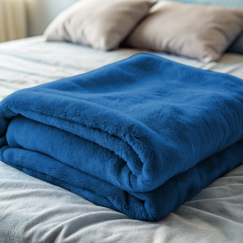 Ultra Soft Plush Faux Fur Reversible Fleece Blanket, Double, Teal