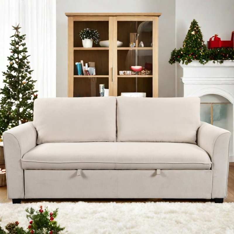 Canapé-lit convertible grand format à accoudoirs carrés de 78 po Tekeyla, Mélange de lin beige, H 38 po x l 78 po x P 37 po