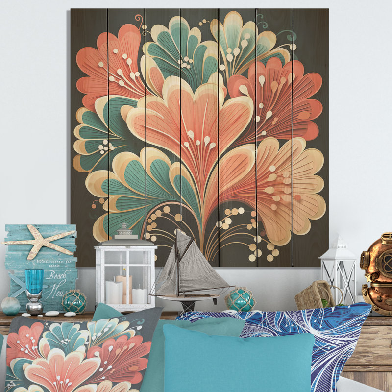 Art déco, corail marin Marvel II - corail sur bois, H 15 po x l 15 po