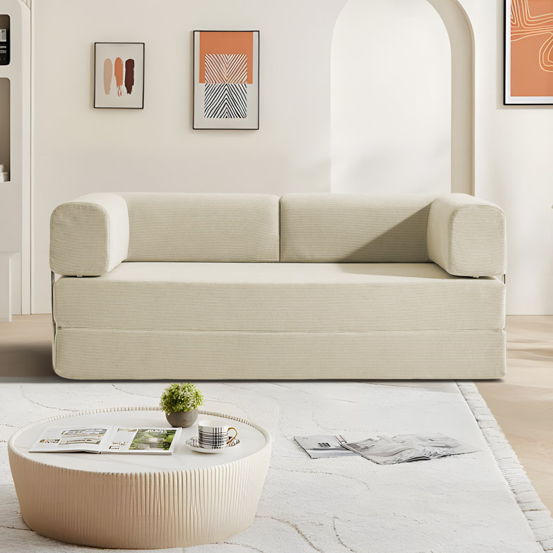 Canapé-lit en velours côtelé polyvalent Boneless, Beige
