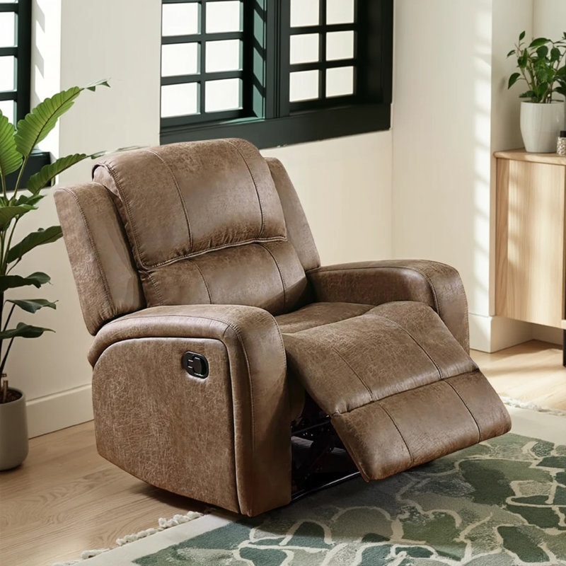 Fauteuil inclinable manuel Charles, similicuir, bois massif, Brun châtaigne