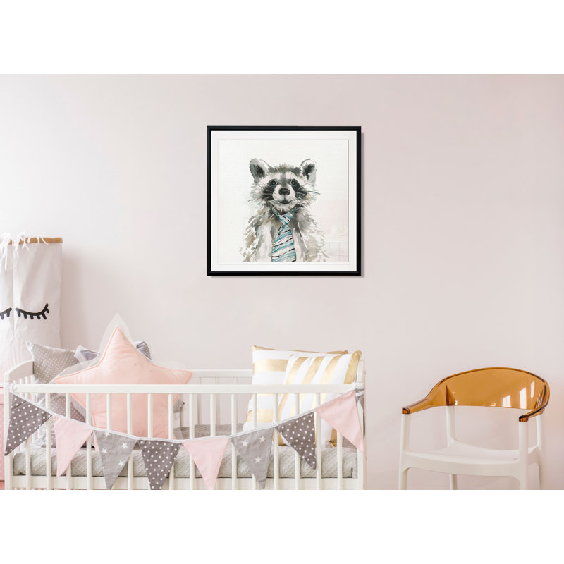 «Cute Critter Raccoon», art sur toile, H 17,5 po x l 17,5 po x P 1,5 po, Cadre plastique noir