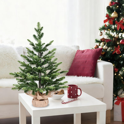 Arbre de Noël artificiel de bureau 2 pi avec base remplie de ciment en plastique, petites décorations de bureau pour les maisons, les bureaux, les dortoirs et les entrées