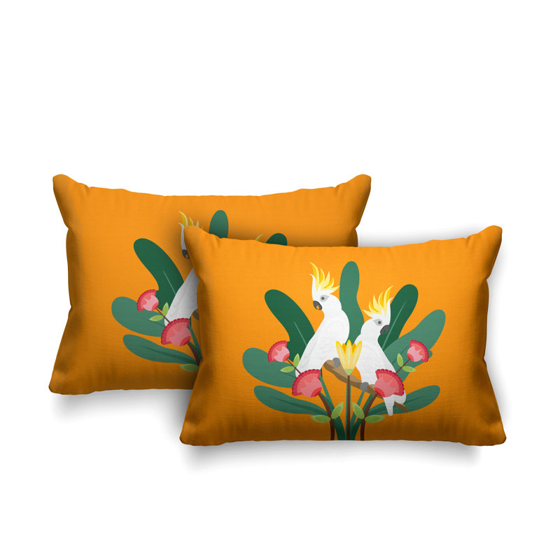 Coussin lombaire intérieur / extérieur Flocked Birds, Orange