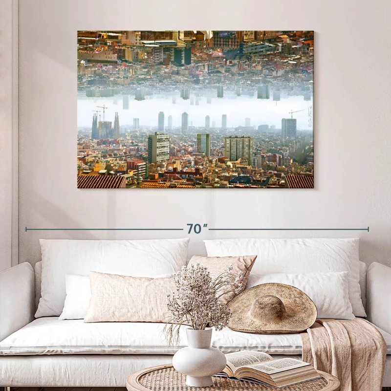 Paysage double de Barcelone, H 32 po x l 48 po
