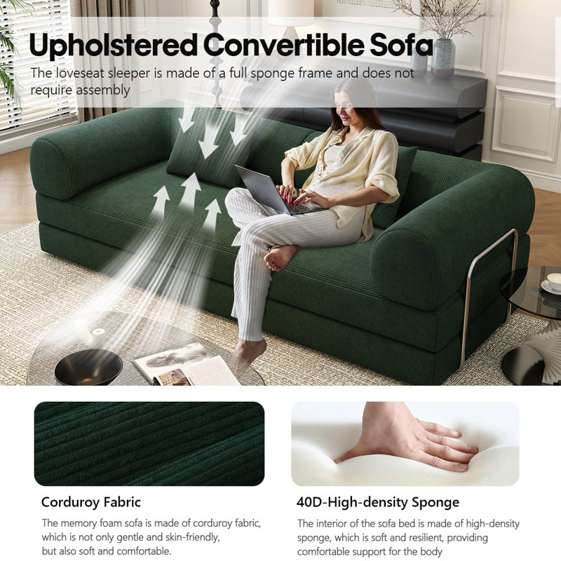 78.8" Modular Sofa Bed - 4-in-1 Convertible Design with Corduroy Fabric and High Density Sponge, Removable Cover and Fixed Frame