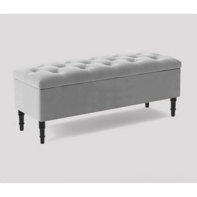 Swiss Chesterfield Ottoman Storage Bench - Upholstered Plush Velvet Shoes Bench with Black Turned Wooden Legs